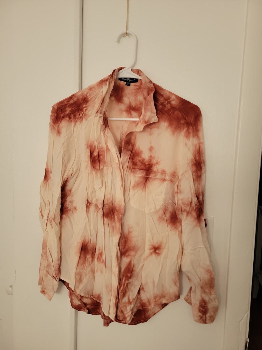 Velvet Heart Womens Small M Rayon Pink Tie Dye Print Long Sleeve Shirt Hi Low